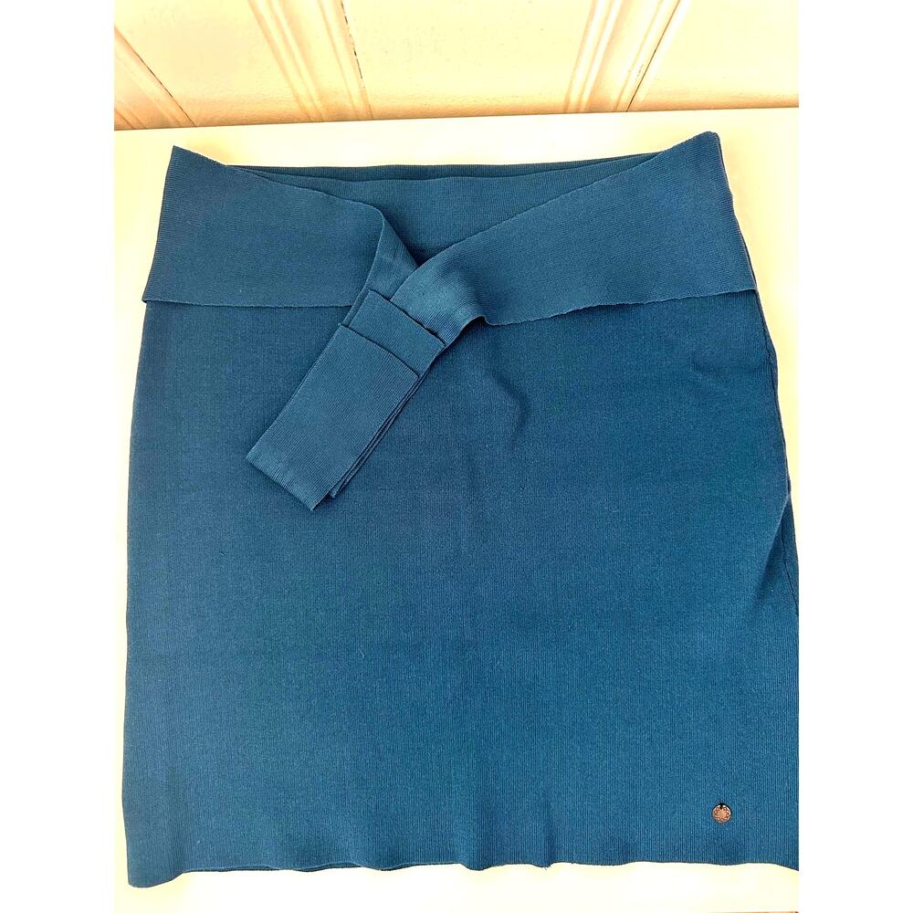 Nümph Nunelle Ribbed Knit Tie-Front Mini Skirt in Blue - Size M